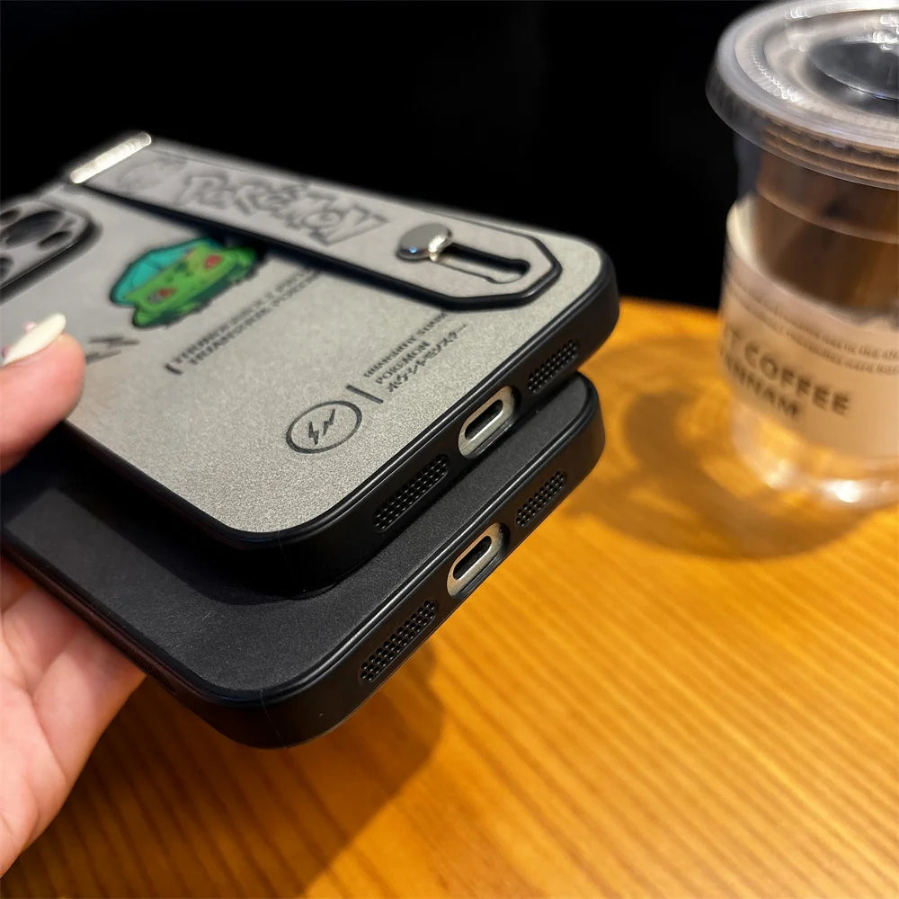 Bulbusaur Engraved Case With Strap – Black/Gray (iPhone 11–16, Pro/Max)