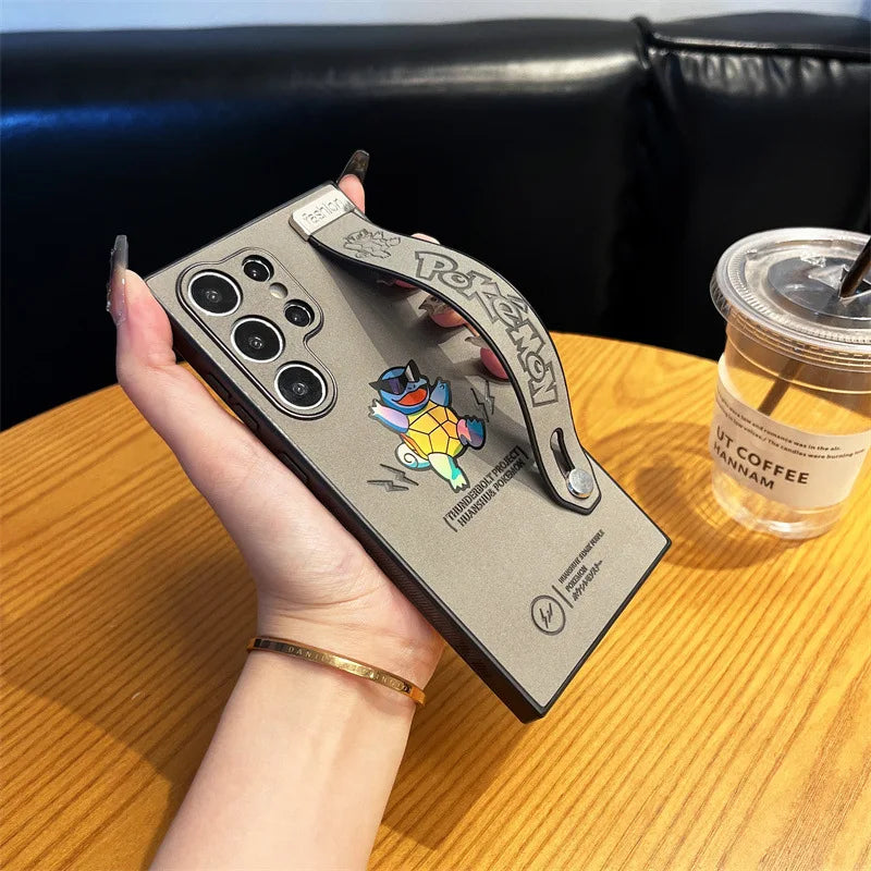 Squirtle Engraved Case With Strap – Black/Gray (Samsung S22, S23, S24, S25, Ultra/Plus, A55, A54 & More )