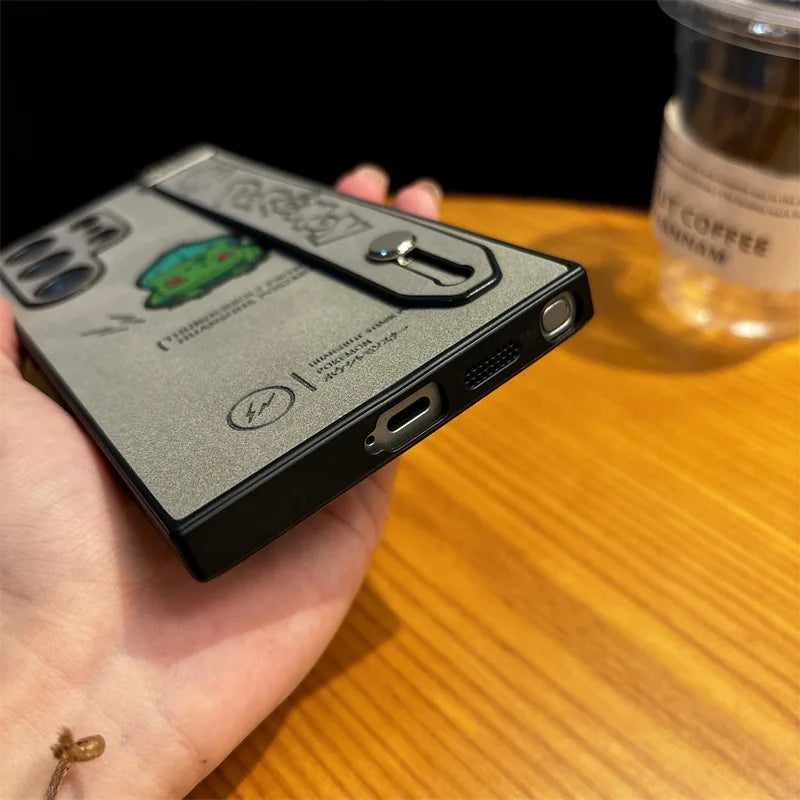 Bulbusaur Engraved Case With Strap– Black/Gray (Samsung S22, S23, S24, S25, Ultra/Plus)