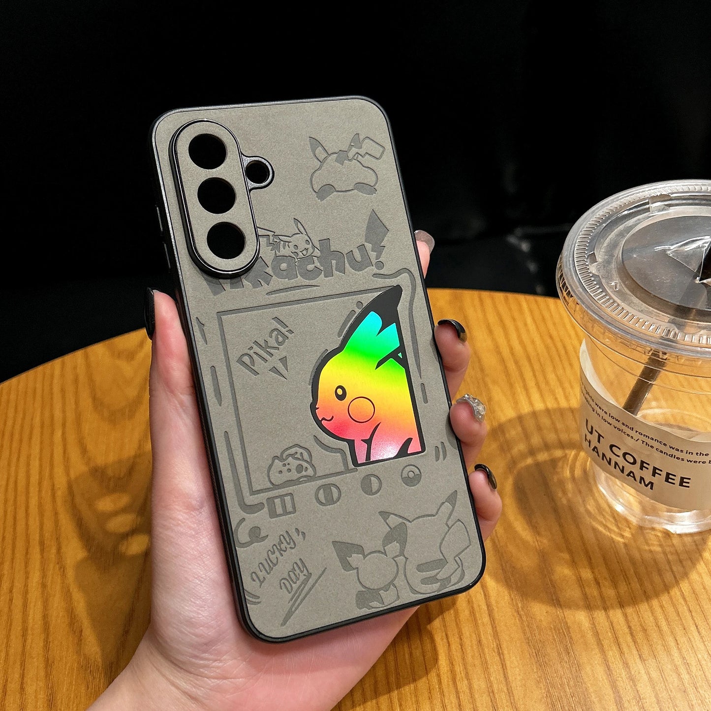 Pikachu Engraved Protective Case – Black/Gray (Samsung S22, S23, S24, S25, Ultra/Plus)