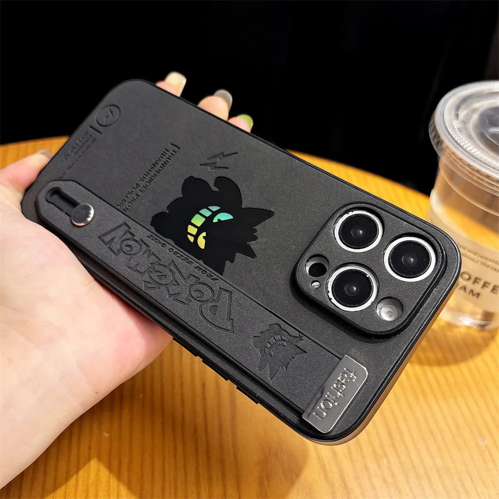 Gengar Engraved Case With Strap – Black/Gray (iPhone 11–16, Pro/Max)