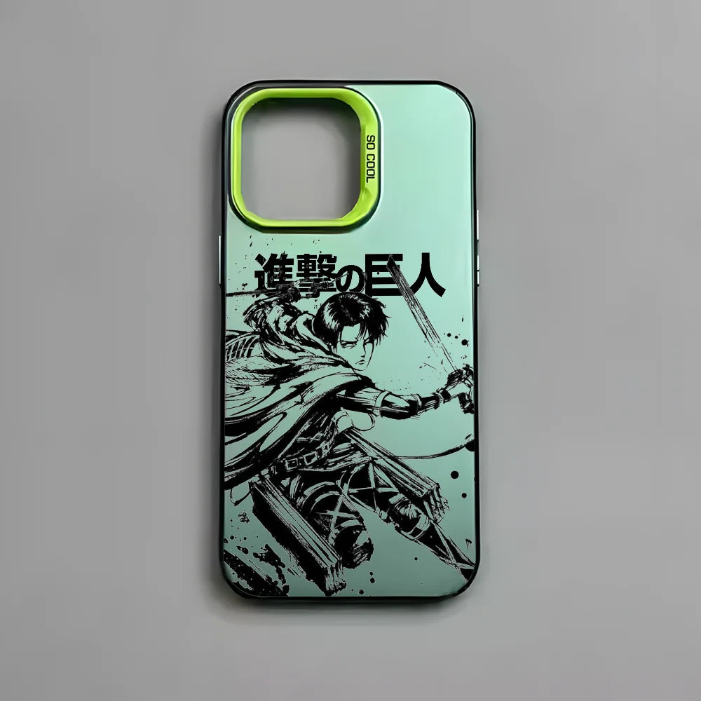 AOT Chrome Gradient Case Series – Wings of Freedom & Levi (iPhone 11–17, Pro/Max)