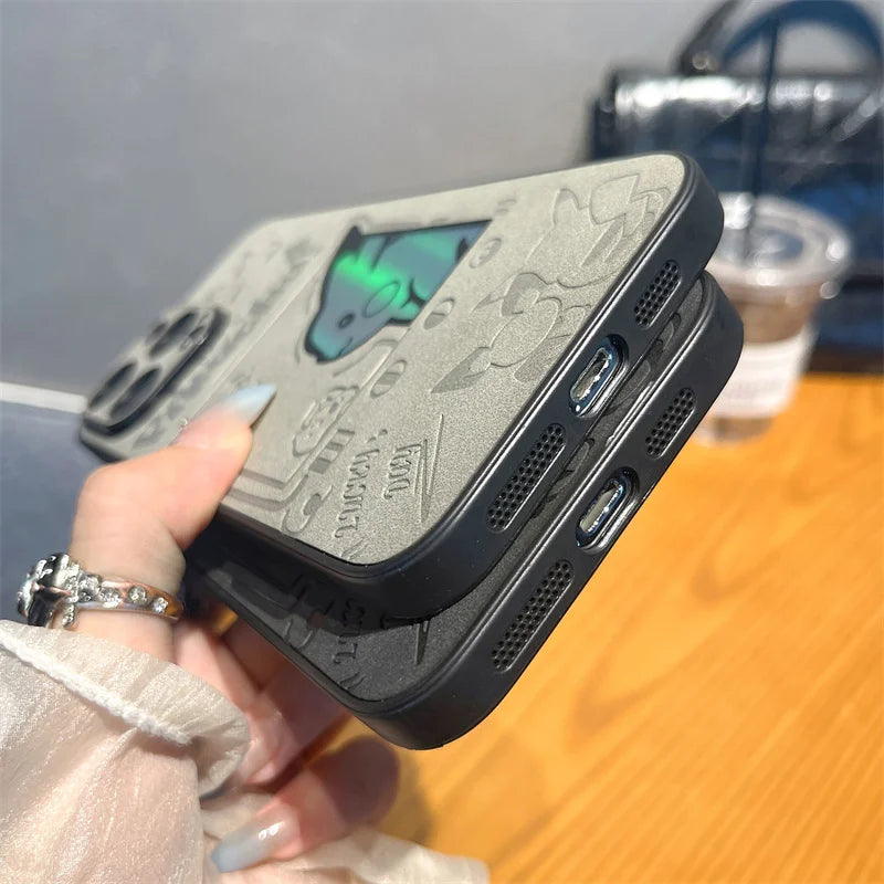 Pikachu Engraved Protective Case – Black/Gray (iPhone 11–17, Pro/Max)