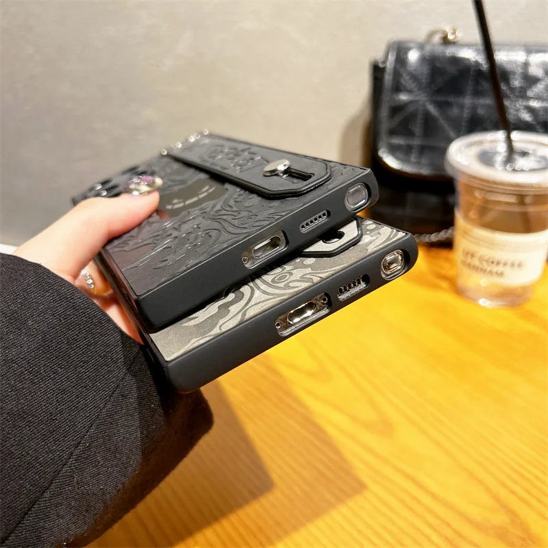 Gengar Engraved Case With Strap– Black/Gray (Samsung S22, S23, S24, S25, Ultra/Plus, A55, A54 & More )