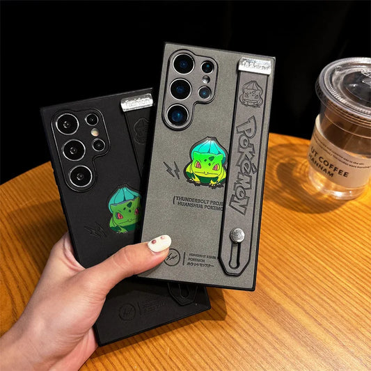 Bulbusaur Engraved Case With Strap– Black/Gray (Samsung S22, S23, S24, S25, Ultra/Plus)