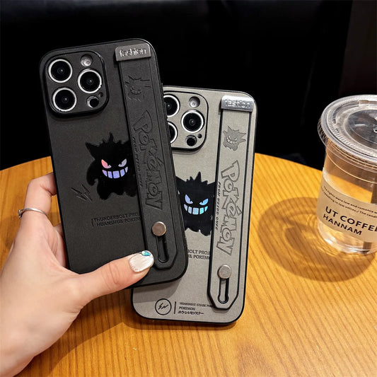 Gengar Engraved Case With Strap – Black/Gray (iPhone 11–16, Pro/Max)