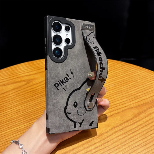 Pikachu Suede Texture Engraved Strap Case – (Samsung S22–S25, Ultra/Plus, A-Series)