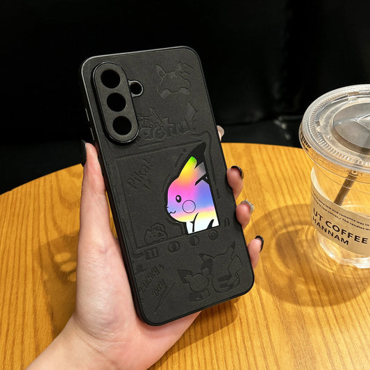 Pikachu Engraved Protective Case – Black/Gray (Samsung S22, S23, S24, S25, Ultra/Plus)