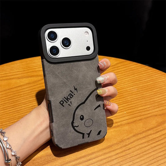 Pikachu Suede Texture Engraved Case – (iPhone 11–17, Pro/Max)
