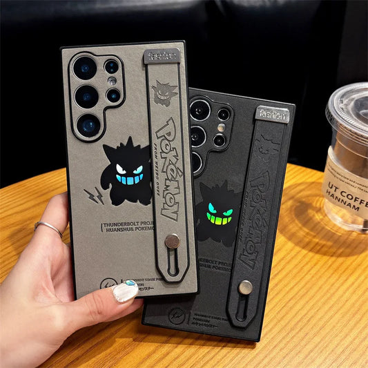 Gengar Engraved Case With Strap– Black/Gray (Samsung S22, S23, S24, S25, Ultra/Plus)