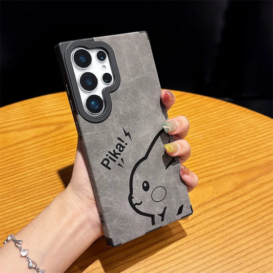 Pikachu Suede Texture Engraved Case – (Samsung S22–S25, Ultra/Plus)