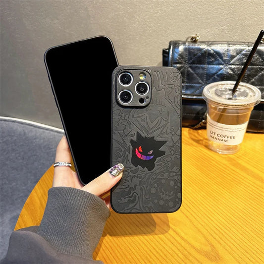 Gengar Engraved Protective Case – Black/Gray (iPhone 11–17, Pro/Max)