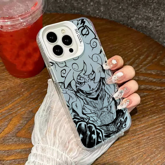 Luffy Gear 5 Sketch Case – Clear Anime Cover (iPhone 11–17, Pro/Max)